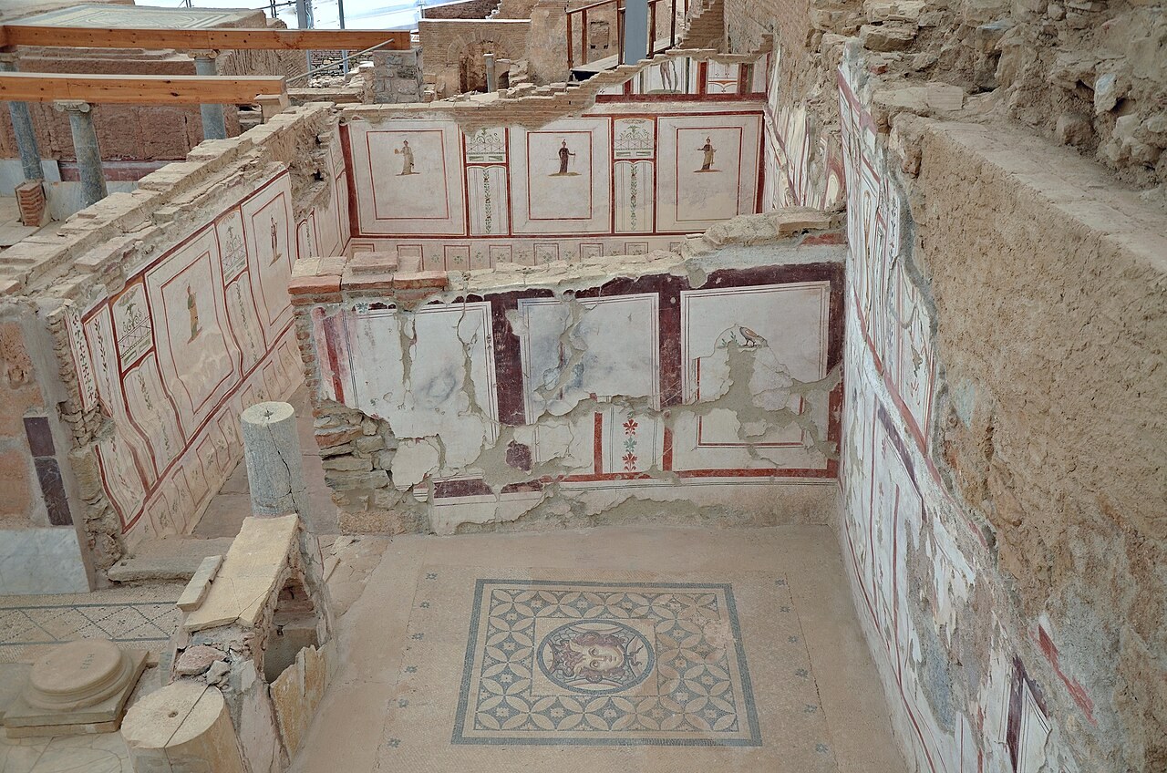 Frescoes and Medusa mosaic inside the Terrace Houses of Ephesus